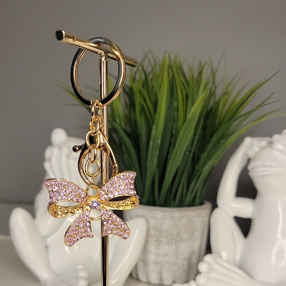 Purple Gold Bow Keychain Bag charm Rhinestone - Picture 8 of 10